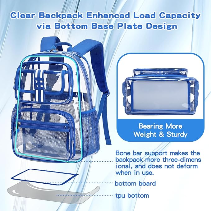 Cusangel Clear Large Backpack for School,16in Heavy Duty Clear BookBag,TPU Large Capacity See Through Backpack for Stadiums,Concerts,Plastic transparente para mujer for 8Age+ Boys Girls
