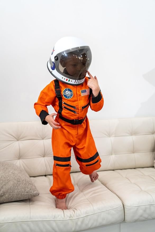 Little Adventures Orange Astronaut Dress Up Costume - Machine Washable Child Pretend Play and Party Costume