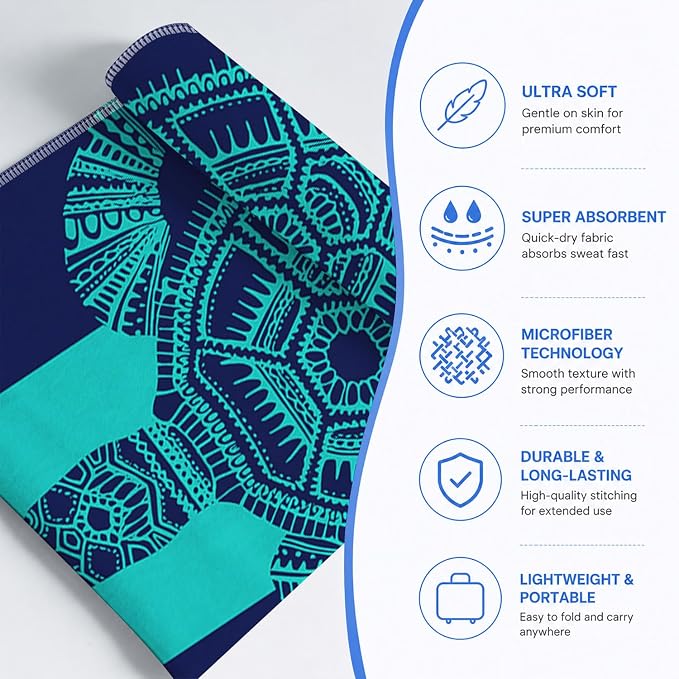 Yoga Mat Towel, Hot Yoga Non Slip with 4 Corner Pockets, 74 x 26 in | Soft Absorbent Microfiber With Four Corner Pockets, Fits Over Yoga Mats For Hot Yoga, Pilates, Gym, And Travel