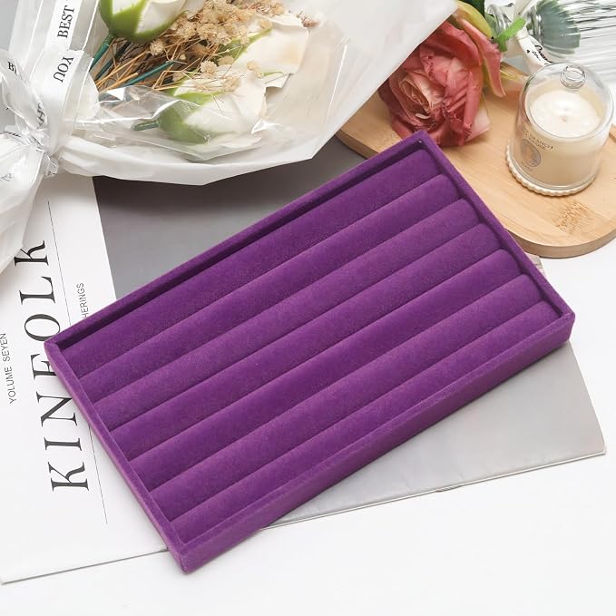 Velvet Jewelry Trays for Drawers, Purple Stackable, 8 Rolls | Stackable Jewelry Drawer Organizer Inserts, Ring Earring Necklace Bracelet Holder Organizer Storage Display Tray