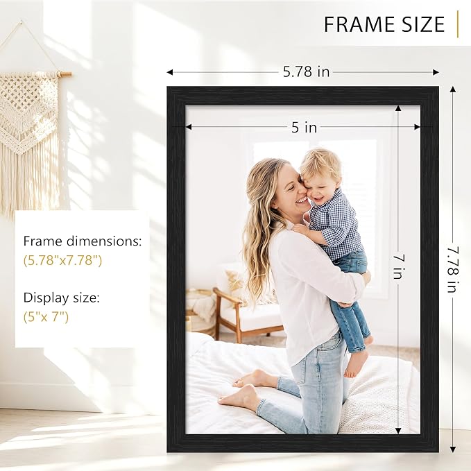 PEALSN 5x7 Picture Frame Set of 6, Black Woodgrain with HD Plexiglass | Modern Gallery Wall with Vertical and Horizontal Wall Mounting or Tabletop Display Options for Photos,Posters and Artwork
