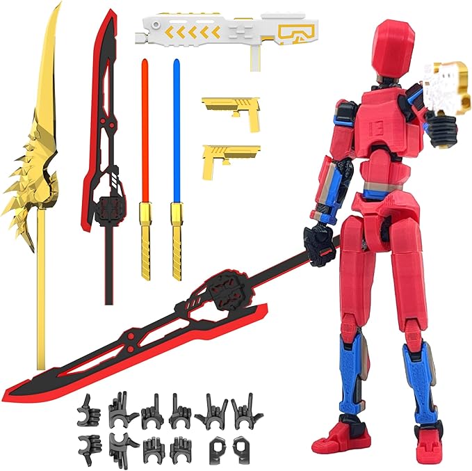 T13 Action Figure Already Assembled, Multi-Colored Titan 13 Action Figure Set Dummy with Laser Saber 3D Printed T 13 Lucky Robo Nova 13 Action Figures, Figura de acción t13 (Red-Blu-Br)
