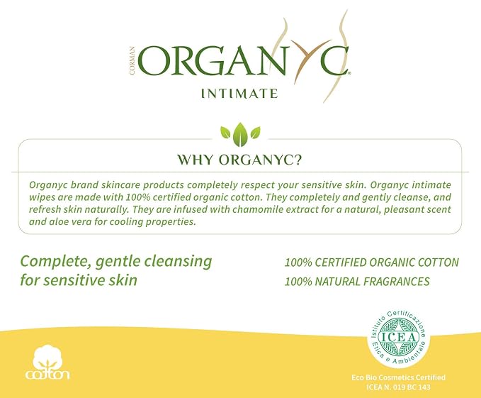 ORGANYC Made with 100% Organic Cotton Feminine Hygiene Wipes, 20-count Packages (Pack of 6)