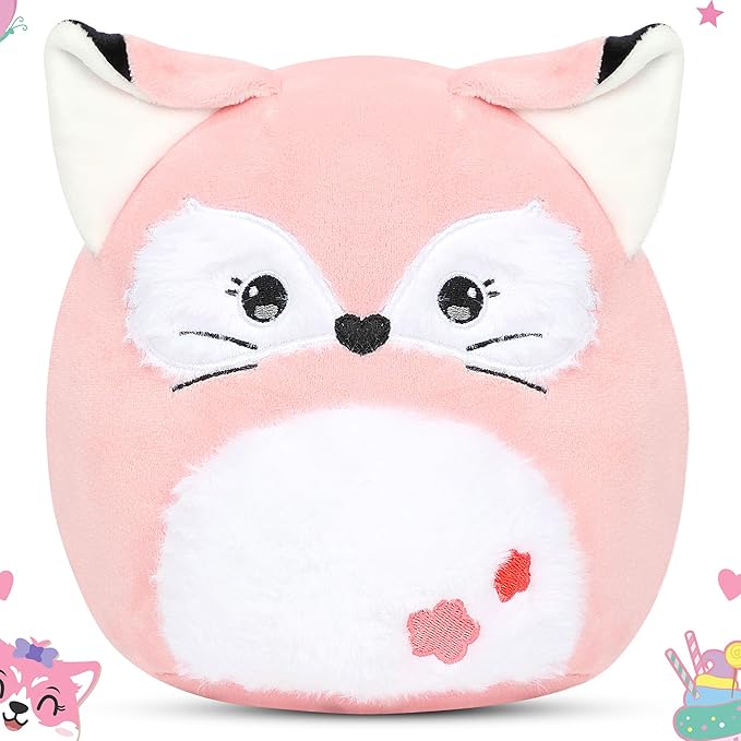 Easfan Pink Fox Plush Pillow Soft Plush Toy Cute Stuffed Animal Home Room Decoration Birthday Festival Gifts for Girls,Kids,Toddlers
