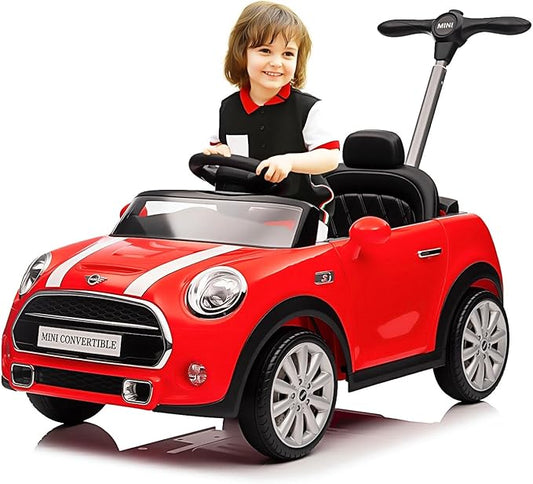 Kids Push Car, Ride On Car, Licensed MINI Cooper Toddler Push Car Toy with Adjustable Push Rod, Horn Music, Seat Belt,Silent Wheels - Ideal Stroller Substitute for Kids 1-3Years Old