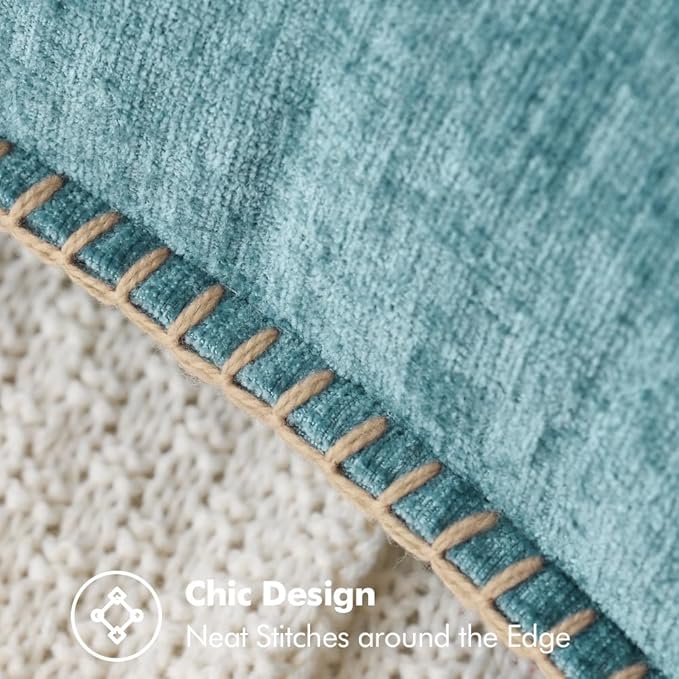 MIULEE Decorative Lumbar Throw Pillow Covers 12x20 Inch Aqua Blue 2 Pack | Farmhouse Pillow Covers with Stitched Edge, Soft Chenille Cushion Cases, for Couch Sofa Bed Living Room Home Decor
