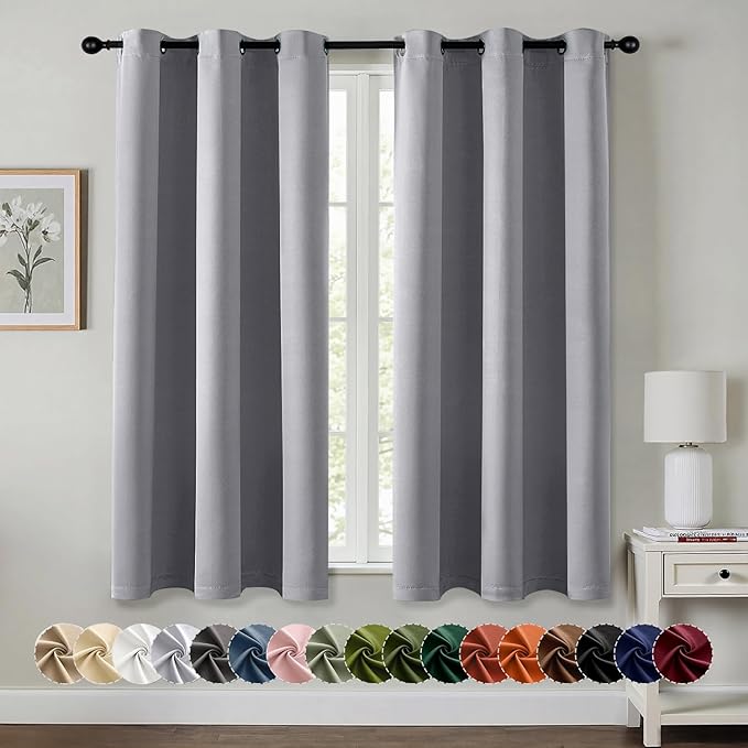 MIULEE Blackout Curtains for Bedroom 2 Panels 40 x 63 Inch Long Light Grey | Thermal Insulated, Living Room Darkening Grommet Drapes, Noise Reducing, Light Blocking Window Treatments