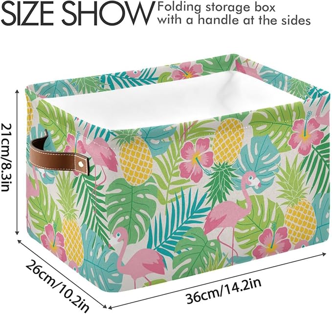 Aslsiy Storage Basket Summer Flamingo Hibiscus Nursery Bins Tropical Leaf Pineapple Baby Box Canvas Clothes Shelf Basket Laundry Hamper Gift Basket for Home Closet 1 Pcs