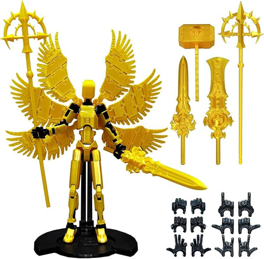 (Assembly Completed) 3D Printed T13 Action Figure, 5.5 Inch Multi-Jointed Movable Dummy 13 Toy,Dummy 13 Robot Action Figure with Lots of Weapons ﻿, Gold