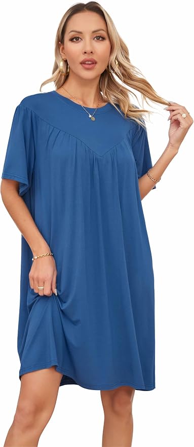 VintageClothing Nightgowns for Women Soft House Dresses Sleepshirts Short Sleeve Sleepwear Night Dress Moo Moo Nightgown