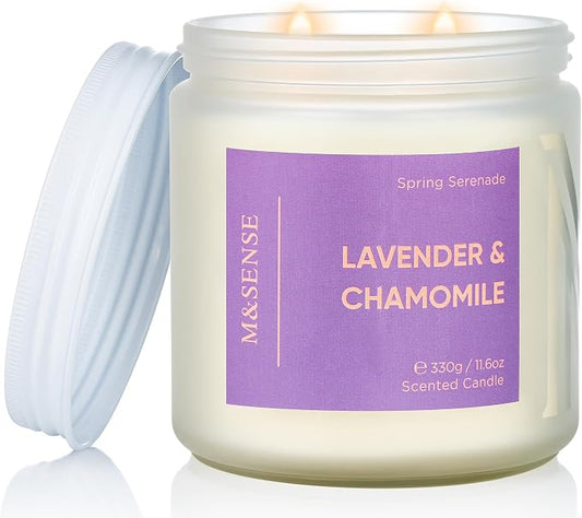 M&SENSE Lavender Candles, Large 11.6oz Natural Soy Wax, 70-Hour | Non Toxic Clean Burn, Aromatherapy Floral Scent for Spa Stress Relief Relaxation, Romantic Housewarming Gifts for Women