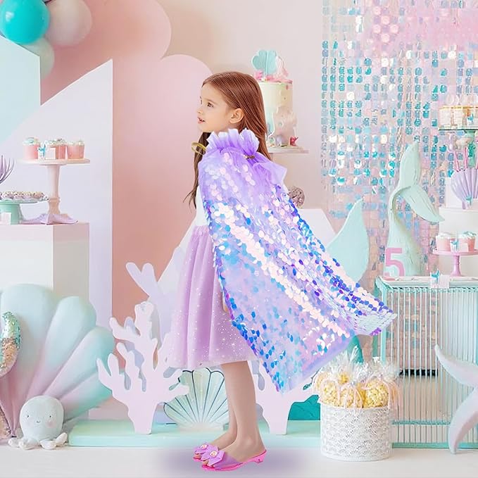 Meland Princess Dress Up for Girls 3-8, 11Pcs Mermaid Cape with Crown, Dress Up Clothes Birthday Gift Toys for Girls Toddlers