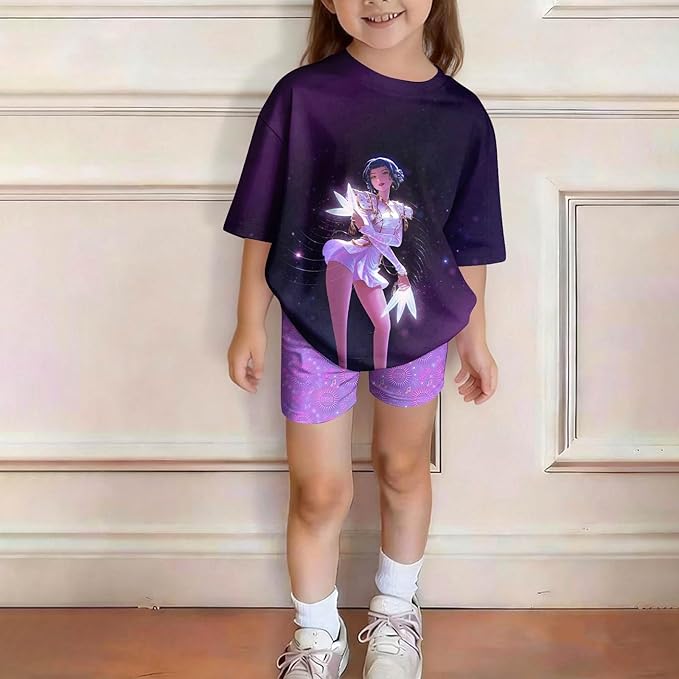 K-POP DEM0N Hunters Outfits for Girls, 2 Piece T-Shirts and Apparel Sets Birthday Gift