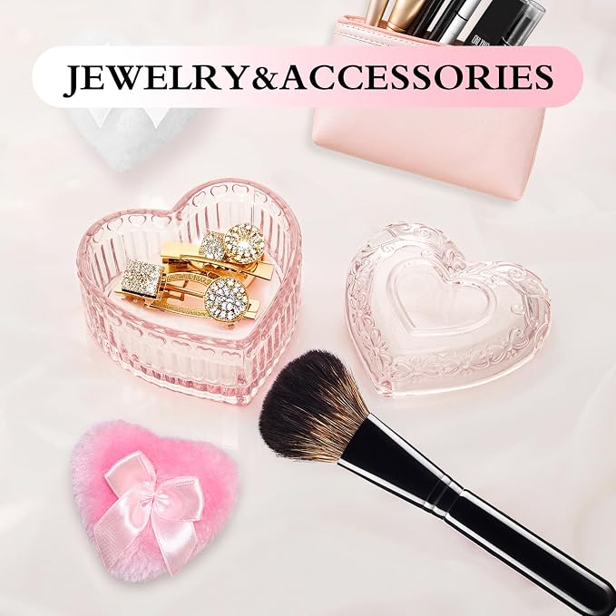 2 Pieces Large Body Powder Puff and Container, Dusting Powder Container with Puff,Powder Puff Crystal Case, Body Powder for Women Soft Washable Reusable Velour Face Body Glitter Wet Dry Makeup(Love)