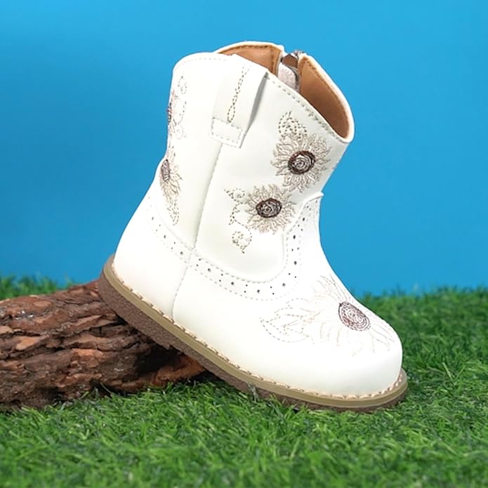 Newsonet Baby Cowboy Cowgirl Boots Infant Western Boots Toddler Boys Girls Round Toe Riding Mid Calf Boots All Seasons for 6 9 12 18 24 Months