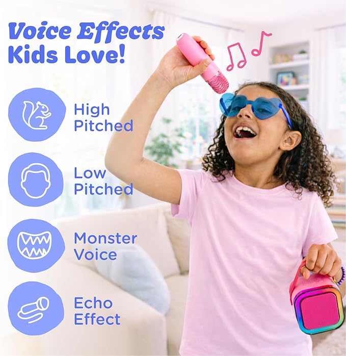 Move2Play, Mini Karaoke Machine for Kids | Built-in 20+ Songs | Bluetooth Speaker with Microphones | Voice Effects | Toddler Music Toy | Christmas Stocking Stuffer | Girls & Boys Age 2, 3, 4, 5, 6+