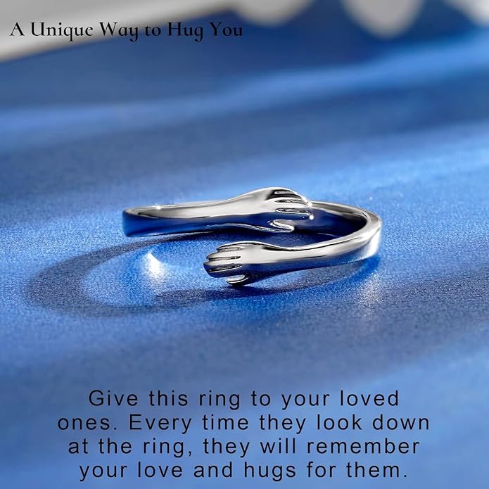 Yesteel Valentines Gifts for Kids Teen Girls - S925 Sterling Silver Hug Ring for Teen Girls Women, Adjustable Ring Jewelry Mothers Day Birthday Gifts for Daughters Mom Sister Wife Friends Grandma