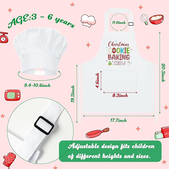 R HORSE Christmas Kid Apron & Chef Hat Set, 2Pcs Children Kitchen Apron, Dress Up Role Play Chef Toy Cooking Baking Painting Training Kit for Kids Birthday Gift