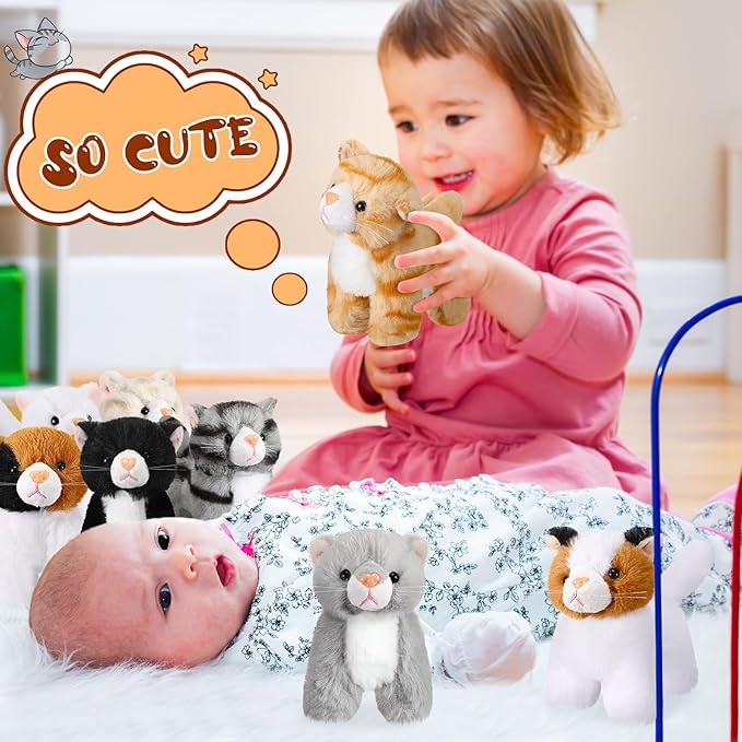 Sumind 8 Pcs Cat Stuffed Animals Bulk Plush Pets 5 Inch Cute Assorted Plush Cats Horse for Birthday Halloween Christmas Party Favors Favors(Standing Cat)