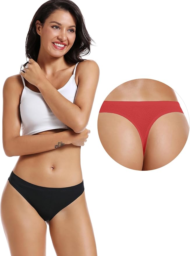 voenxe Seamless Women Underwear Thongs,No Show Ladies Thong,No Line Workout Breathable Comfortable Panties,Soft Undies,5-Pack