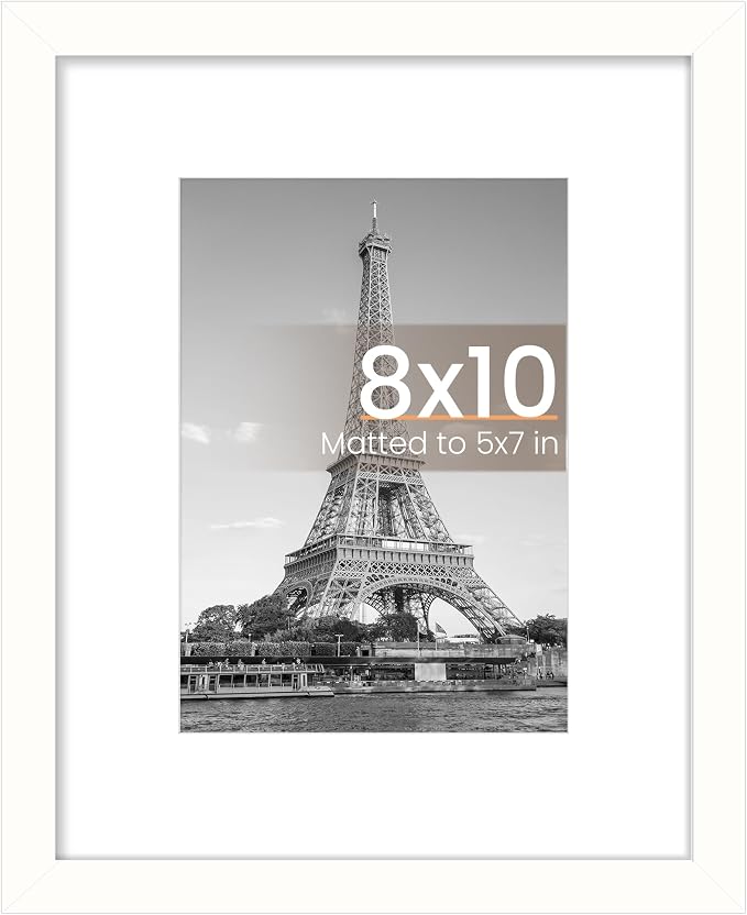 upsimples 8x10 Picture Frame, Display Pictures 5x7 with Mat or 8x10 Without Mat, Wall Hanging Photo Frame, White, 1 Pack