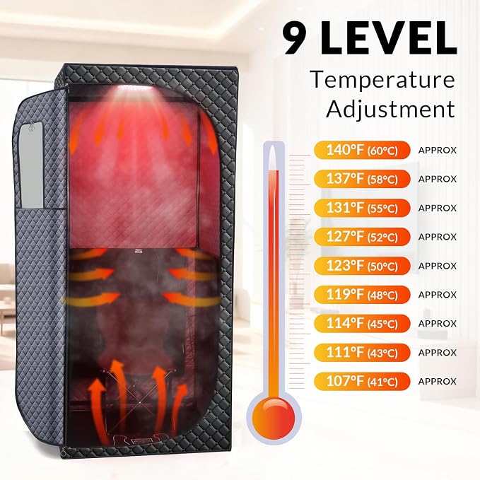 Dry Infrared Sauna, Saunas Box with Red Light Therapy for Relaxation, Detox and Muscle Relief, 9 Levels Home Saunas with Carbon Crystal Heating, Portable Sauna for Home, Bedroom, Living Room