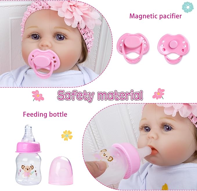 10 Pcs Reborn Baby Doll Clothes Pink Outfit Accessories Set for 20-22 Inch Reborn Doll Girl Newborn Baby with Backpack