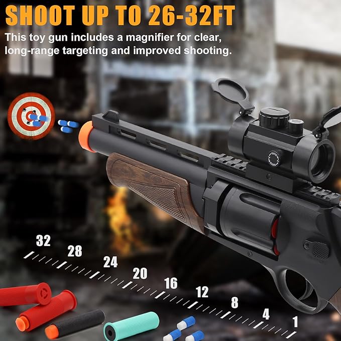 Toy Revolver Gun Toys for 8 9 10 11 12 13+ Year Old Boys Kids, Sports & Outdoor Play Toys Shotgun with Dart Bullet Holder & Scope, Play Toy Guns for Boys 8-12, Gifts for Birthday Halloween