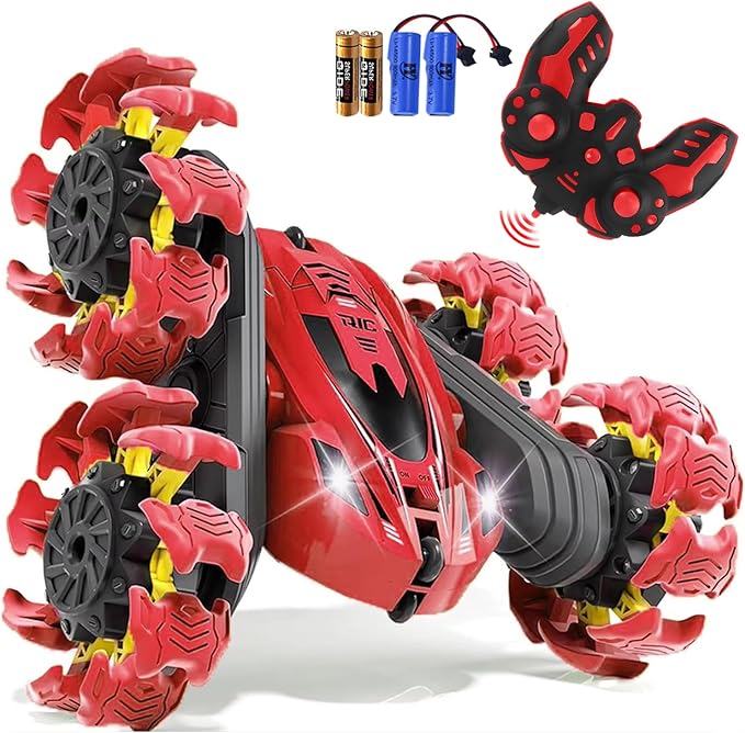Remote Control Car, New Upgraded Double-Sided 360° Rotating RC Toy Cars with LED Headlights, 2.4GHz Rechargeable Electric Race Stunt Car with 4WD, Best Gift for 6-12 Year Old Boys and Girls (Red)
