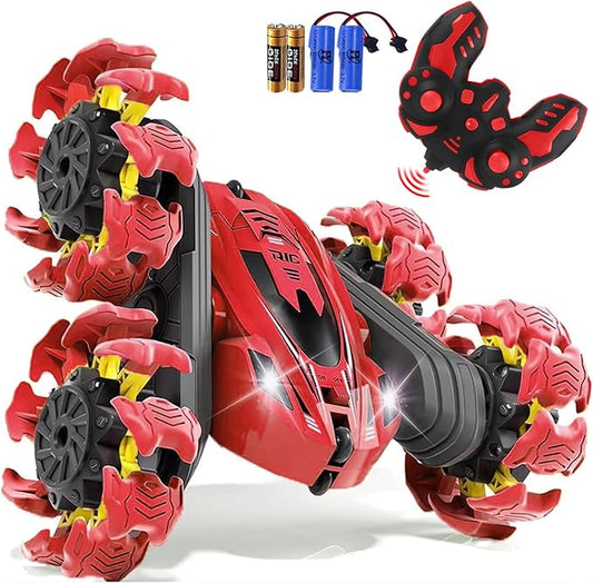Remote Control Car, New Upgraded Double-Sided 360° Rotating RC Toy Cars with LED Headlights, 2.4GHz Rechargeable Electric Race Stunt Car with 4WD, Best Gift for 6-12 Year Old Boys and Girls (Red)