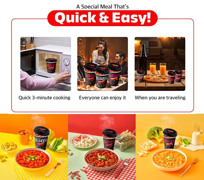 BBOM Cup Tteokbokki, Korean Rice Cake, Ready-to-Eat Microwave Meal, Chewy & Soft Texture, Easy K-Food Snack – Spicy/SpicyRose/Extreme Hot_2 ea (Extreme Hot)