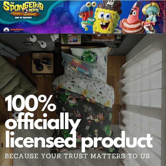 Spongebob Squarepants Movie Kids Bedding Set, Twin Size, Roblox UGC Reward Included – 5-Piece Super Soft Cozy Reversible Comforter & Sheet Set (Officially Licensed Product) by Franco