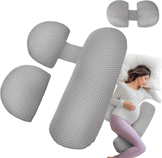 Pregnancy Wedge Pillow for Sleeping, Adjustable Maternity Pillow for Side Sleepers, Supports Back, Belly & Hip, Ideal for Pregnant Women, Rayon Made from Bamboo Removable Cover, Grey (Long)