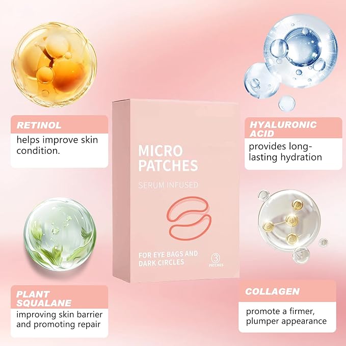 MicroGlow Eye Patches, Under Eye Patchs Hyaluronic Acid Overnight Eye Patches, Forehead & Smile Line Patches for Puffy Eyes and Dark Circles, Facial Anti Wrinkle Patches for Women (4 Pairs)