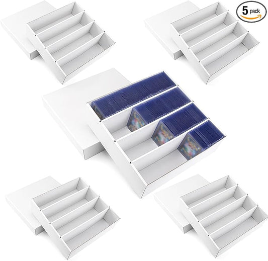 5-Pack Toploader Trading Card Storage Box, 4 Row 3200 Count White Cardboard Storage Box for Basketball/MTG/TCG/Sports/Game Cards Organizer and Collection
