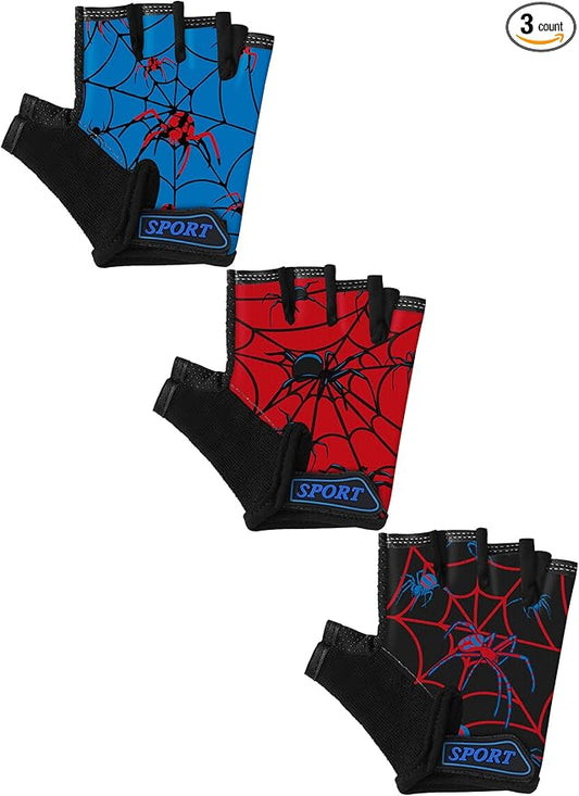 Boao 3 Pairs Kids Half Finger Bike Gloves Non-Slip Breathable Adjustable Birthday Gift for Boys Girls for Bike Workout