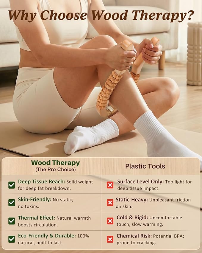 ONUEMP Cellulite Massage Tool, Wood Therapy Massage Tools Maderoterapia Kit for Lymphatic Drainage, Body Sculpting, Fascia Release, Leg Muscle Roller Lipedema Massagers for Thigh Calve Waist Buttock