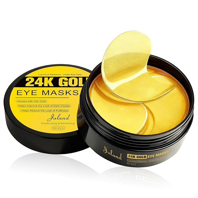 Juland Under Eye Patches 60PCS, 24K Gold Collagen Eye Mask for Puffy Eyes, Hydrating Eye Pads with Hyaluronic Acid, Vitamin C & Castor Oil, Anti-Aging Under Eye Treatment to Smooth Fine Lines, 1Pack