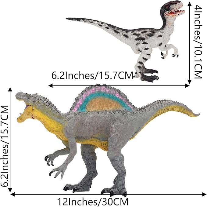 Gemini&Genius Spinosaurus Velociraptor Dinosaur Action Figure Toys Set, Large and Realistic Dinosaur Toy Set with Moveable Jaw and Hands, Dino Toy Figures, Collections, Plays, Displays for Kids