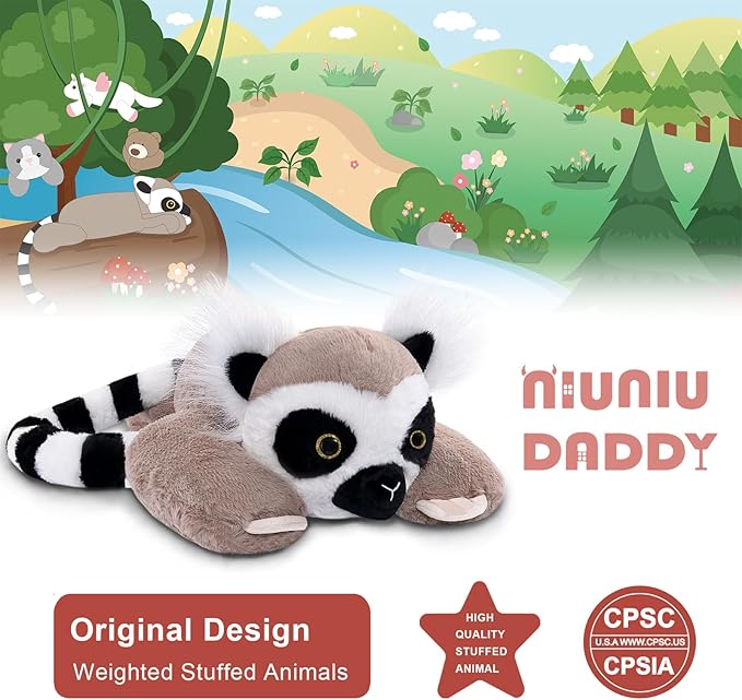 Niuniu Daddy 20" | 3.3 Pound Lemur Weighted Stuffed Animals, Large Pillowfort Plush Animal Toys for Kid Adult Baby, Cute Body Pillow for Gifts Presents Birthday Christmas Holiday Thanksgiving