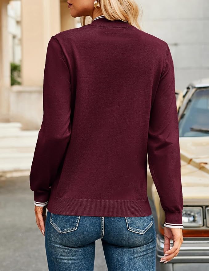 JACK SMITH Quarter Zip Pullover Sweaters for Womens, Rib Polo Sweater Tops | V Neck,Knit,Long Sleeve,Argyle,Open Pattern,Callar,Lightweight,Fashion,Golf Work Business Daily Wear Versatile Pullover Shirt
