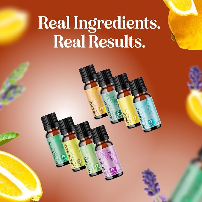 Pure Essential Oil Set for Diffuser - Aromatherapy Essential Oils for Diffusers for Home Travel and Self Care with High Grade Essential Oils for Hair Skin and Nails - Oil Diffuser Essential Oils Set