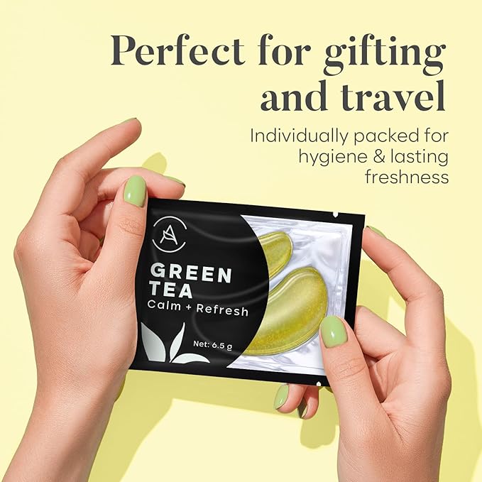 AURAE Green Tea Under Eye Patches (30 Pairs) - For Dark Circles & Puffiness - Hydrating Green Tea Eye Mask