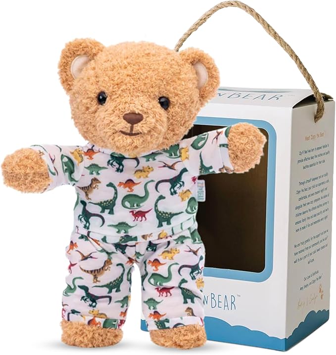 Zip N' Bear Soft Plush Teddy Bear Stuffed Animal with Dino Dreamers Pajamas - Zippy The Bear Cute Cuddly Plush Toy, Perfect Sensory Teddy for Kids, Toddlers - Adorable Gift & Bedtime Companion