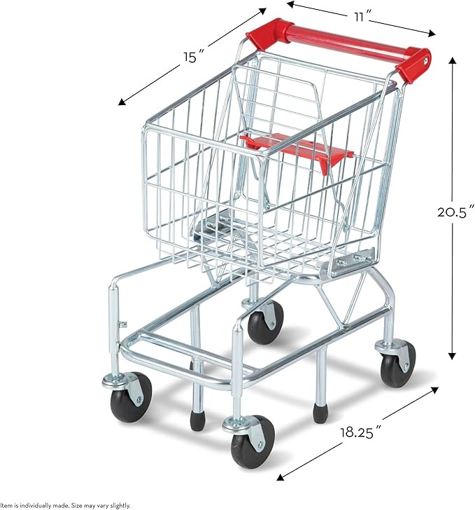 Melissa & Doug Toy Shopping Cart, Grocery Store Pretend Play Toys with Sturdy Metal Frame & Working Wheels, Toddler Shopping Cart, Preschool Learning Toys for Girls & Boys 3+
