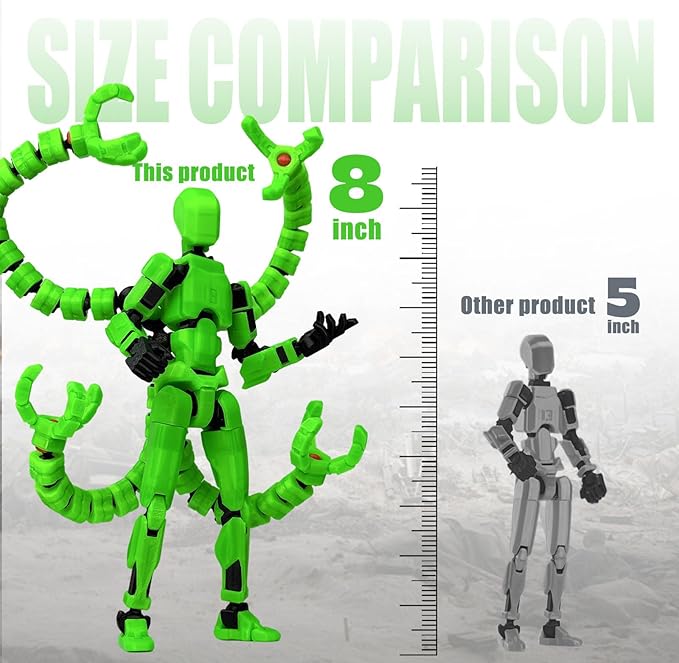 Already Assembled T13 Action Figure Accessories,T13 Multi-Jointed Movable,for Collectors Desktop Decorations t-13 Movability 3D Printed Toys (Luminous Green, 7.2 Inch)