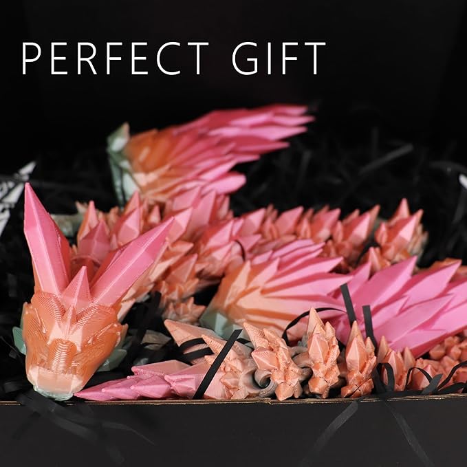 ACOCOFE 3D Printed Dragon with Wings, 18 inch Flying Articulated Winged Dragon, Mystery Crystal Dragons,Home Office Decor Gift (RainbowA)
