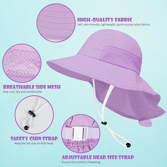 Toddler Baby Sun Hat Kids Summer Beach Essentials Adjustable Beach Hats with Bucket Wide Brim for Boys Girls Age 0-14 Years