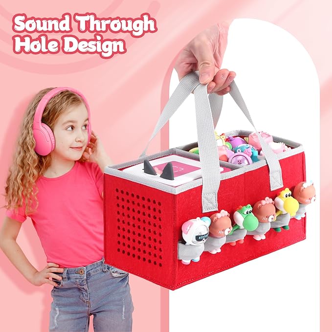 Carrying case for Toniebox Audio Player and Figurines Starter Set,Felt Organizer Bag,Travel for toniebox 2 Earphone and charger accessories portable bag (Red)