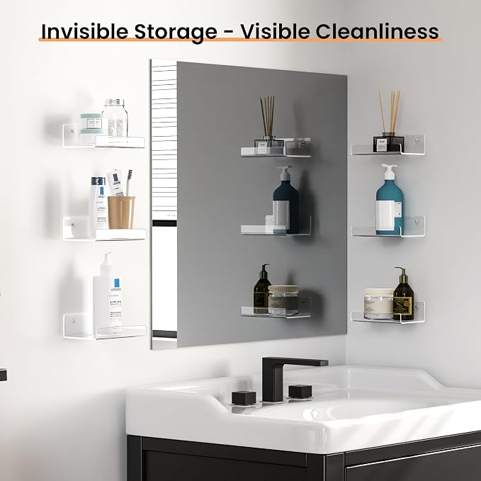 upsimples 6" Acrylic Shelves, Small Shelf for Wall Decor and Display, 6 Pcs | Small Floating Shelf for Plants, Speaker, Toys, Invisible Wall Display for Bathroom, Bedroom, Living Room, Room Décor